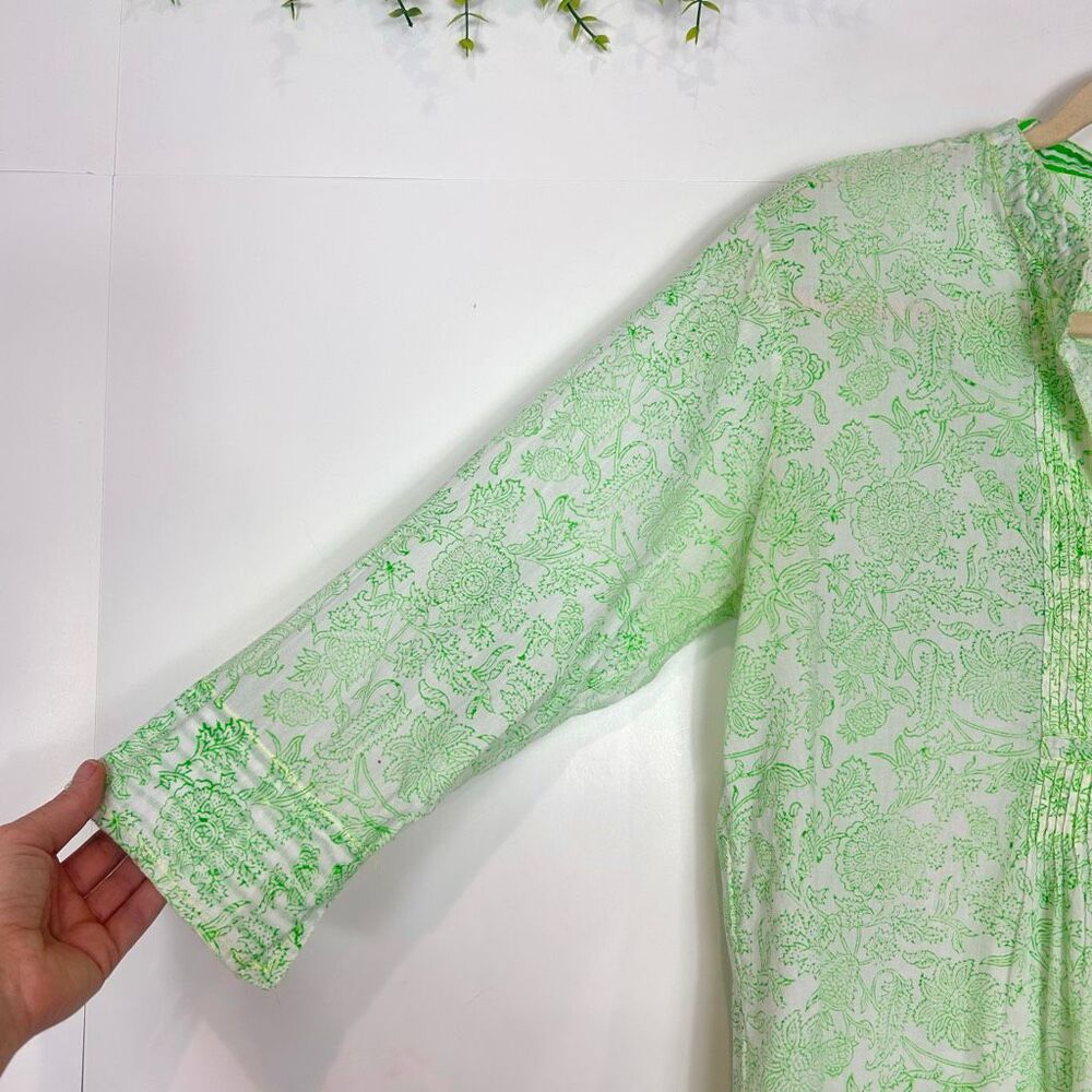 Roberta Roller Rabbit Blouse Top Womens Medium Green Floral 3/4 Sleeve Pintuck - Picture 15 of 16